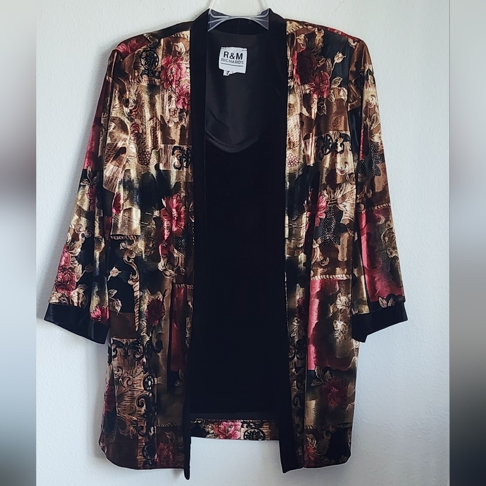R&M Richards Vtg Women's Soft Velvet Kimono Blazer Built In Top Pullover Sz 14